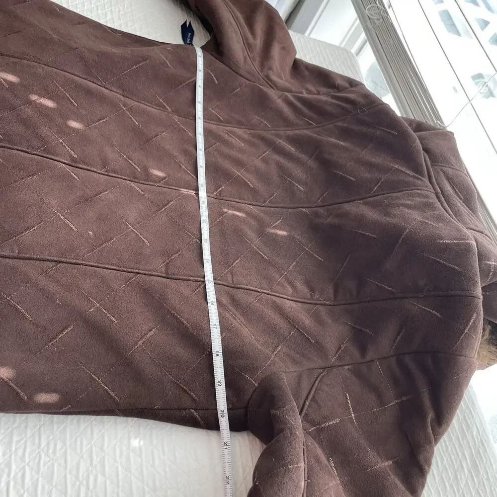 Y2K Faux Suede Fur Trim Hooded Coat Zip Up Women’s Medium 2000s VTG Brown Jacket - Picture 12 of 16